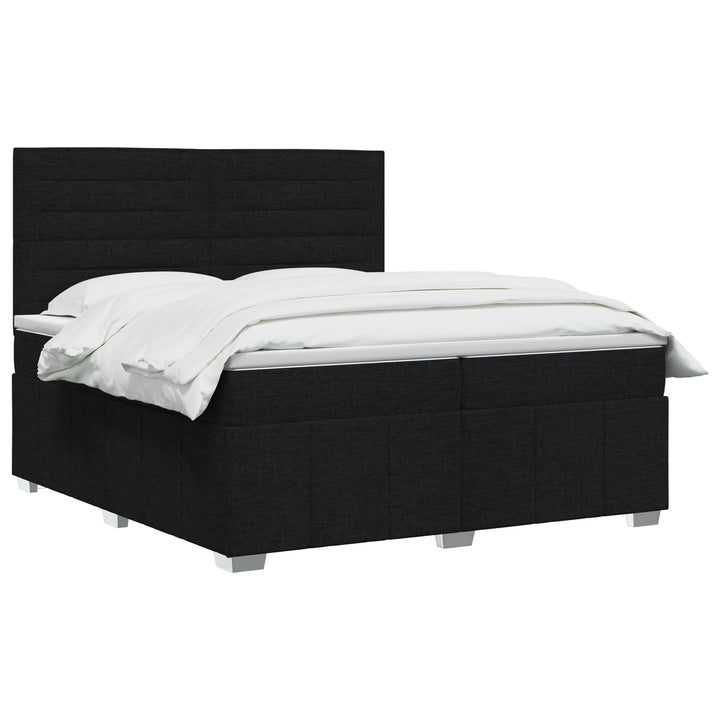 Boxmadras med topmadras med hovedgærde Sort 200 x 200 cm Stof