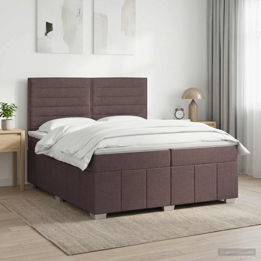 Boxmadras med topmadras Mørk Brun 200 x 200 cm Stof