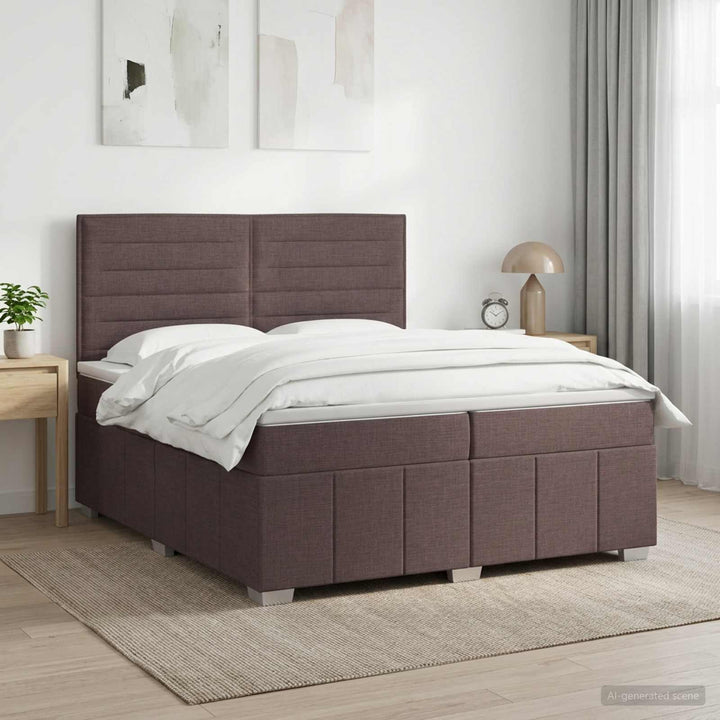 Boxmadras med topmadras Mørk Brun 200 x 200 cm Stof