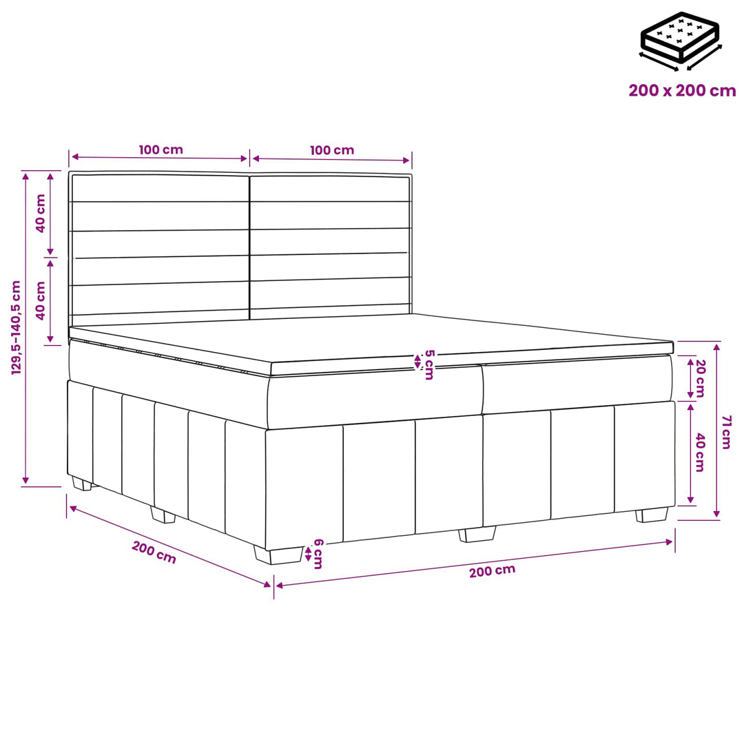 Boxmadras med topmadras Mørk Brun 200 x 200 cm Stof