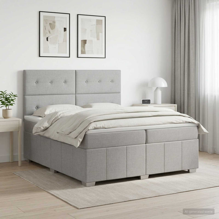 Boxmadras med topmadras Lysegrå 200 x 200 cm Stof