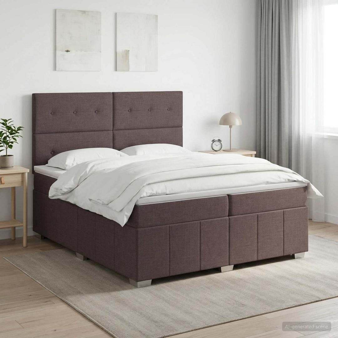 Boxmadras med topmadras Mørk Brun 200 x 200 cm Stof