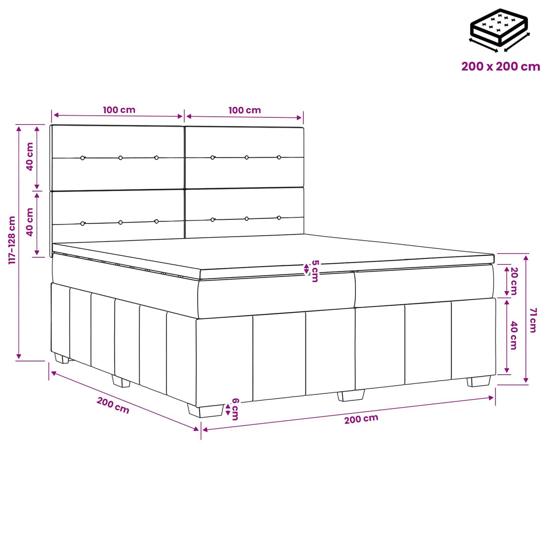 Boxmadras med topmadras med hovedgærde Blå 200 x 200 cm Stof