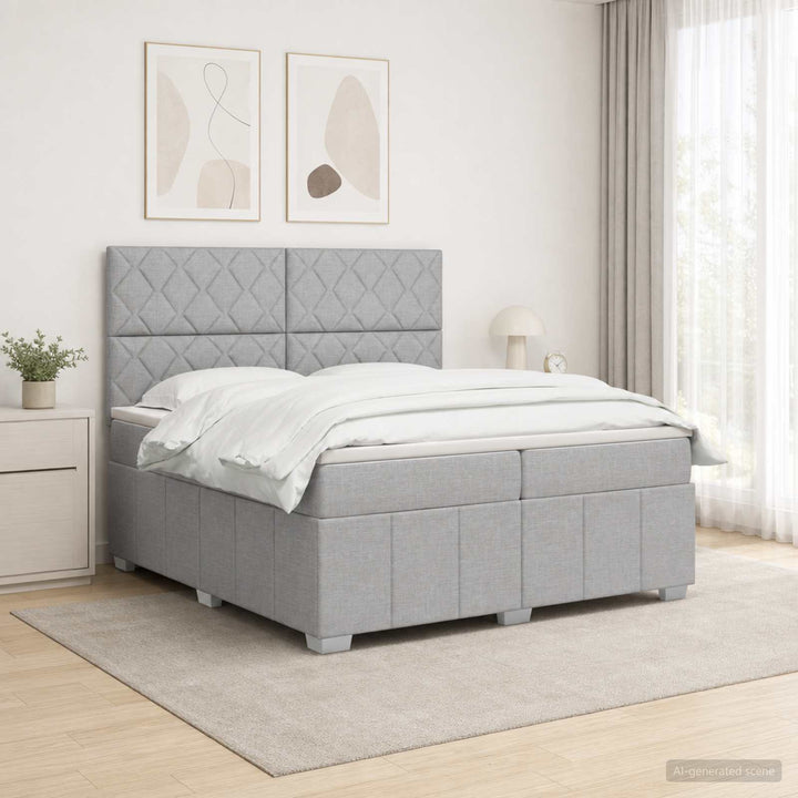 Boxmadras med topmadras Lysegrå 200 x 200 cm Stof