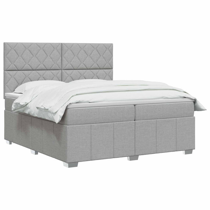 Boxmadras med topmadras Lysegrå 200 x 200 cm Stof