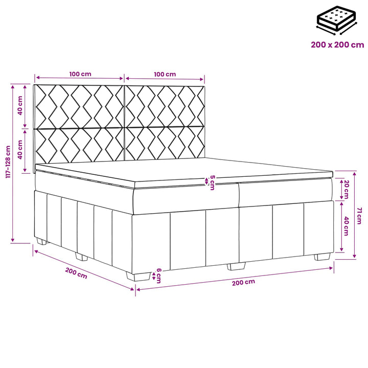 Boxmadras med topmadras Lysegrå 200 x 200 cm Stof