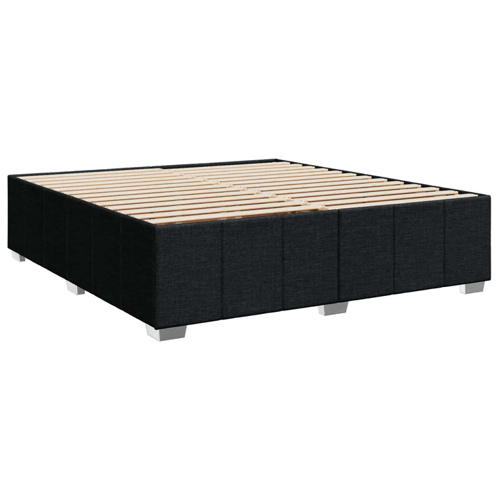 Boxmadras med topmadras med hovedgærde Sort 200 x 200 cm Stof