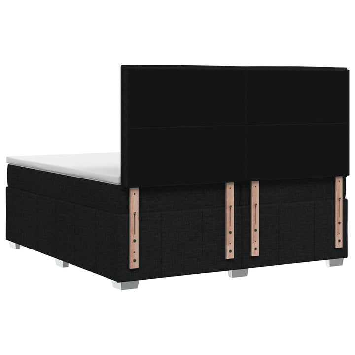 Boxmadras med topmadras med hovedgærde Sort 200 x 200 cm Stof