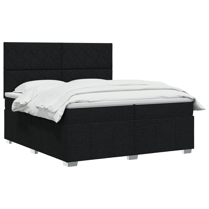 Boxmadras med topmadras med hovedgærde Sort 200 x 200 cm Stof