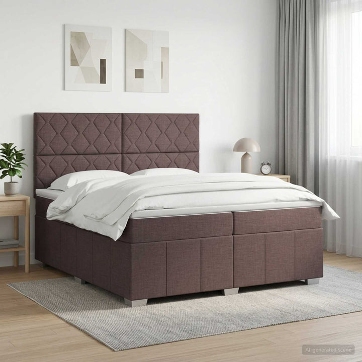 Boxmadras med topmadras Mørk Brun 200 x 200 cm Stof