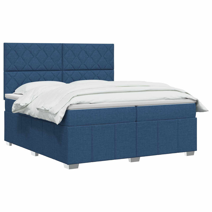 Boxmadras med topmadras med hovedgærde Blå 200 x 200 cm Stof