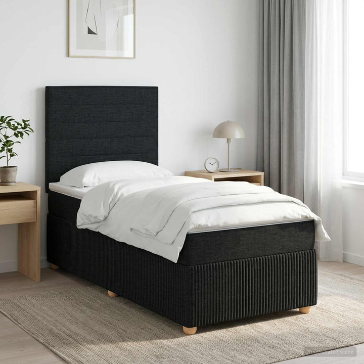 Boxmadras med topmadras med hovedgærde Sort 80 x 200 cm Stof