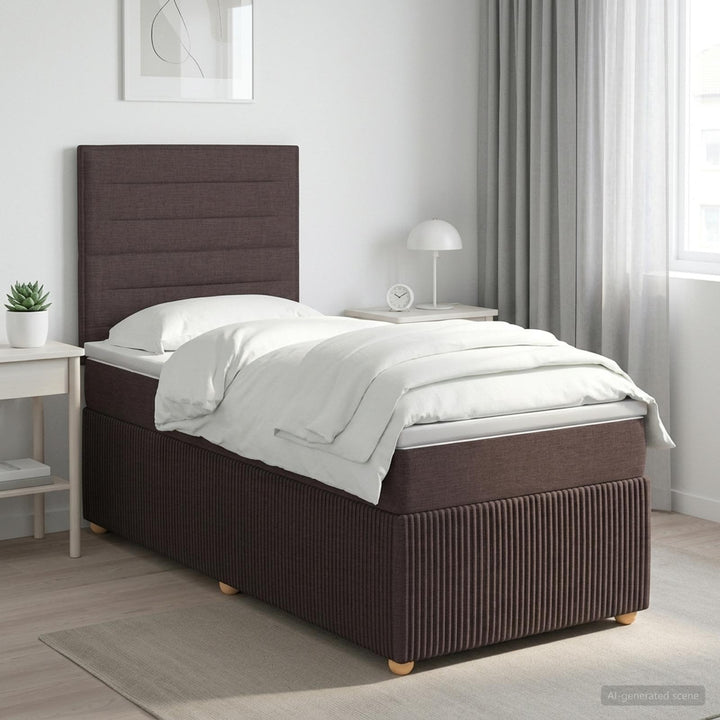 Boxmadras med topmadras Mørk Brun 90 x 190 cm Stof