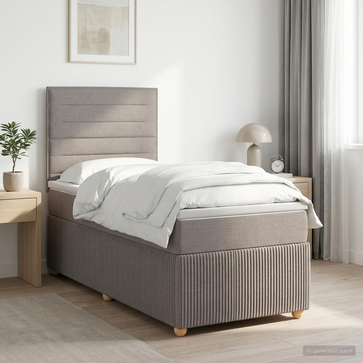 Boxmadras med topmadras med hovedgærde Gråbrun 90 x 190 cm Stof