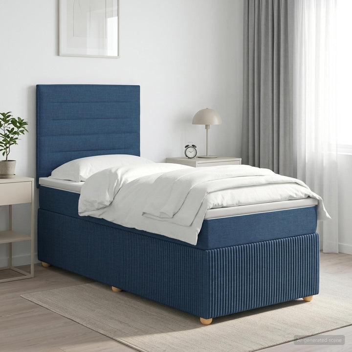 Boxmadras med topmadras med hovedgærde Blå 80 x 200 cm Stof