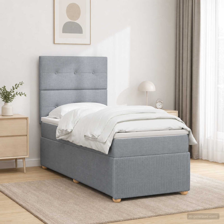 Boxmadras med topmadras med hovedgærde Lysegrå 90 x 190 cm Stof