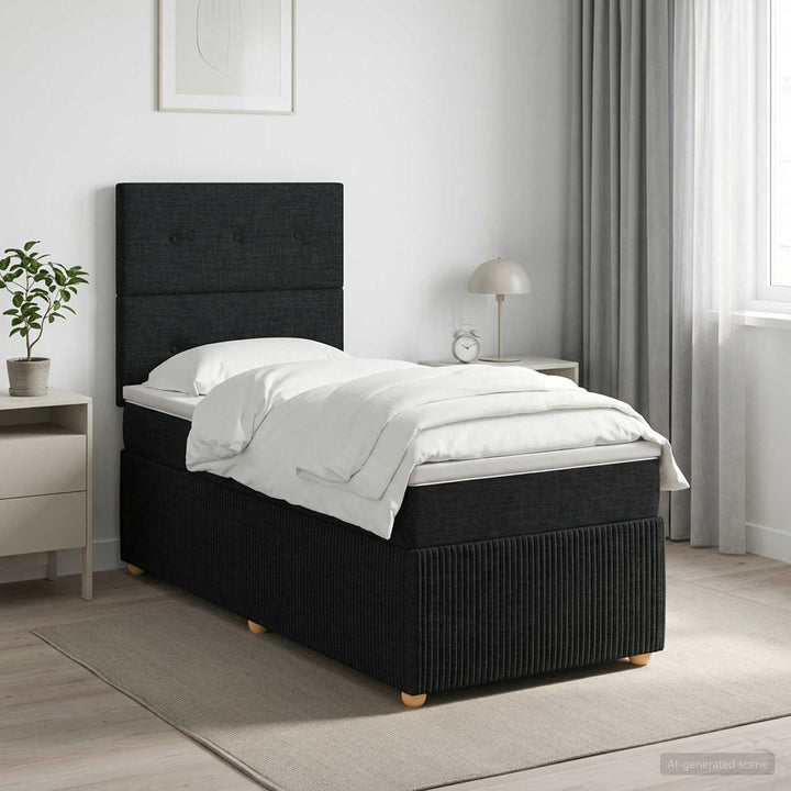 Boxmadras med topmadras med hovedgærde Sort 80 x 200 cm Stof