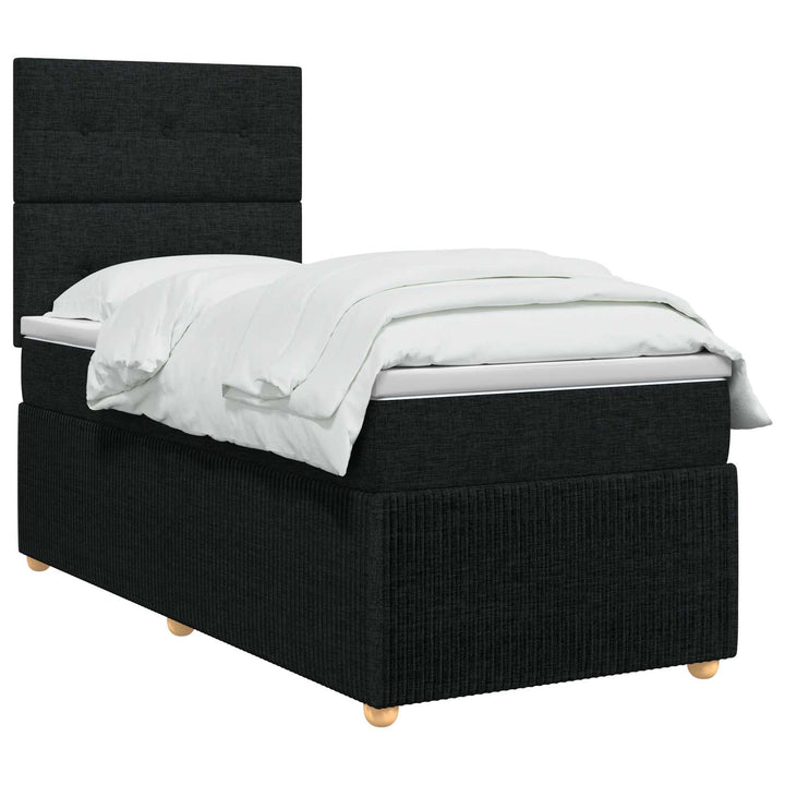 Boxmadras med topmadras med hovedgærde Sort 80 x 200 cm Stof