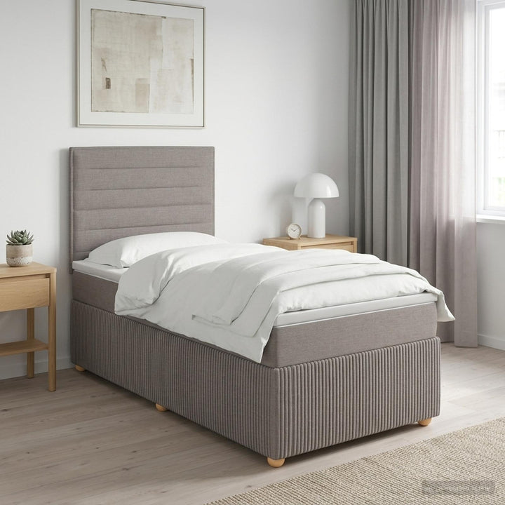 Boxmadras med topmadras med hovedgærde Gråbrun 80 x 200 cm Stof
