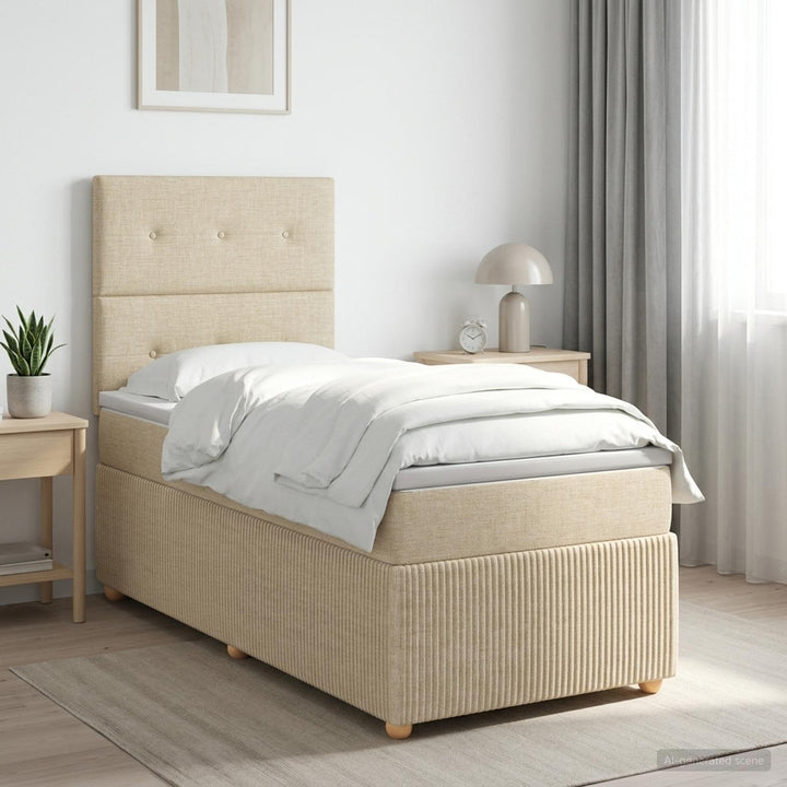 Boxmadras med topmadras Cremefarvet 90 x 190 cm Stof
