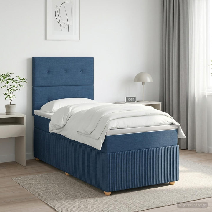 Boxmadras med topmadras med hovedgærde Blå 100 x 200 cm Stof