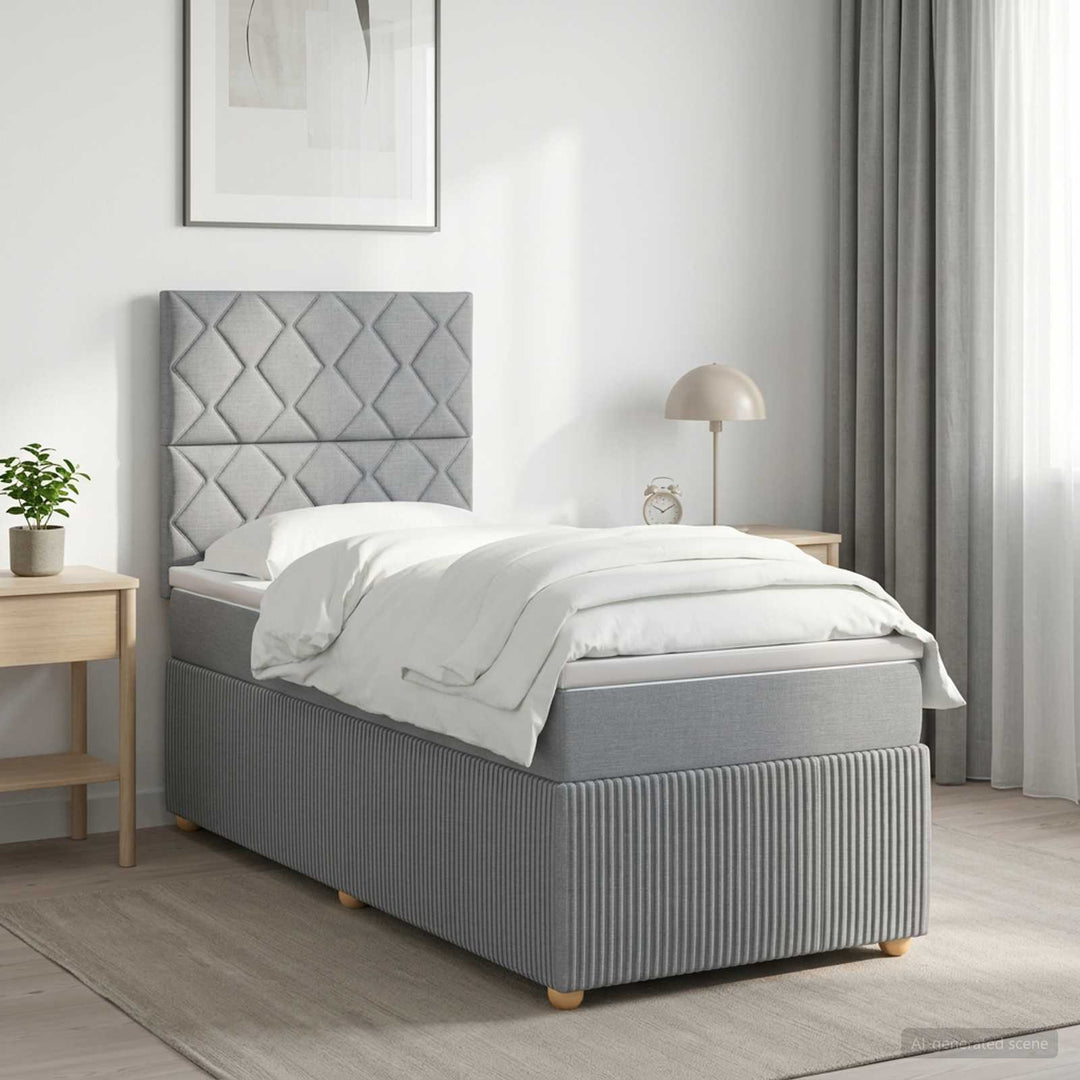 Boxmadras med topmadras med hovedgærde Lysegrå 90 x 200 cm Stof