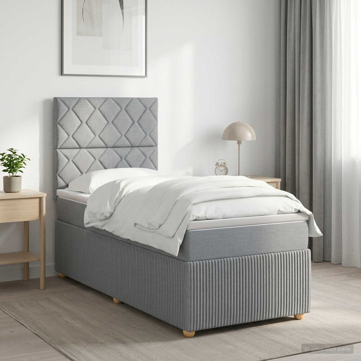 Boxmadras med topmadras med hovedgærde Lysegrå 90 x 200 cm Stof