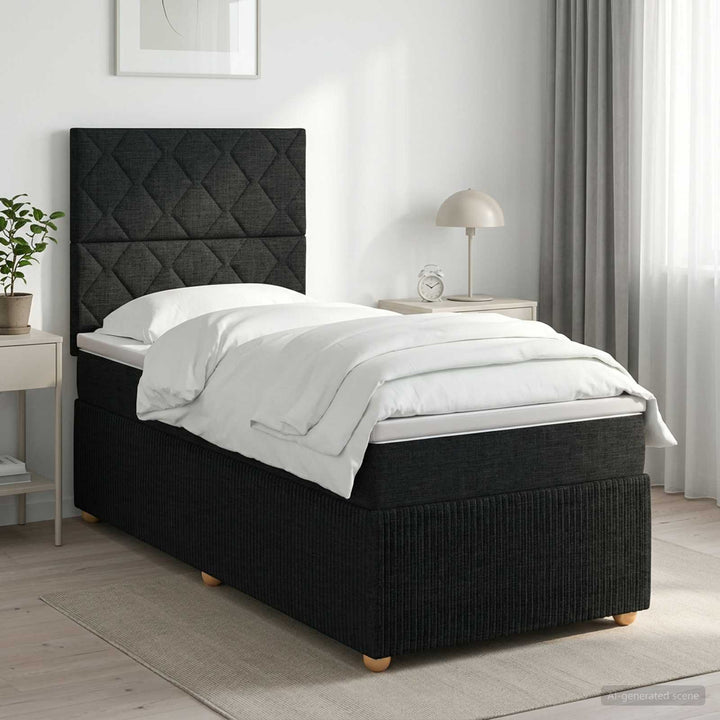 Boxmadras med topmadras med hovedgærde Sort 80 x 200 cm Stof