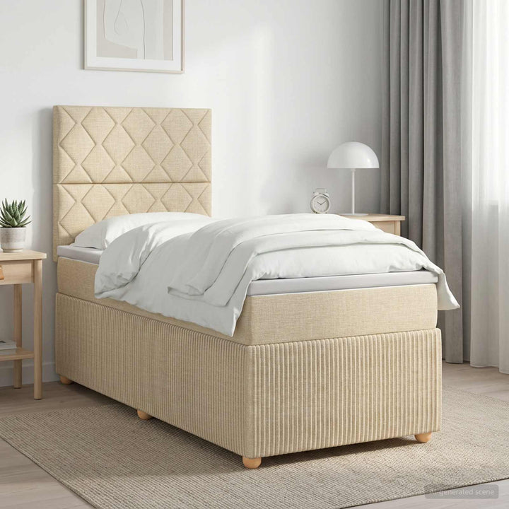 Boxmadras med topmadras Cremefarvet 90 x 200 cm Stof