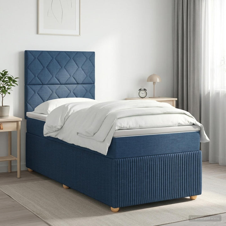 Boxmadras med topmadras med hovedgærde Blå 100 x 200 cm Stof