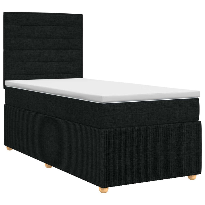 Boxmadras med topmadras med hovedgærde Sort 90 x 190 cm Stof