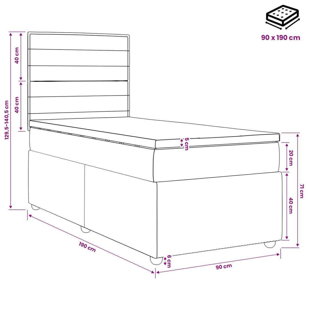 Boxmadras med topmadras Mørk Brun 90 x 190 cm Stof