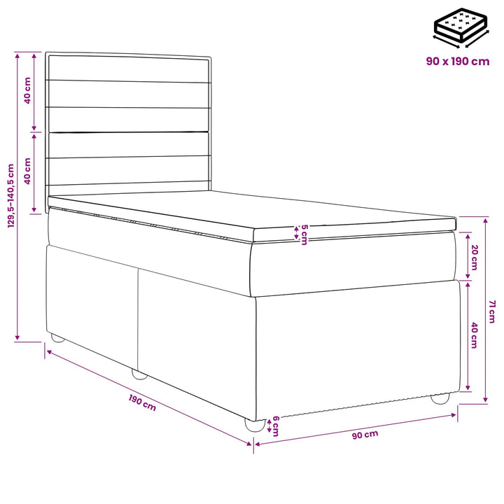 Boxmadras med topmadras Mørk Brun 90 x 190 cm Stof