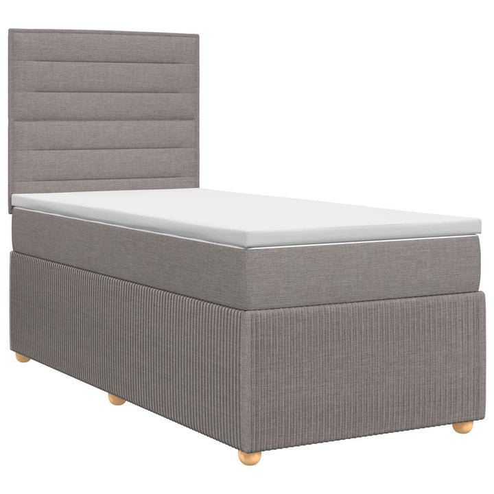 Boxmadras med topmadras med hovedgærde Gråbrun 90 x 190 cm Stof