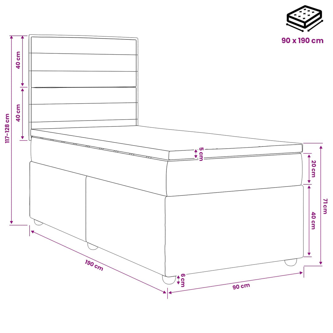 Boxmadras med topmadras Cremefarvet 90 x 190 cm Stof