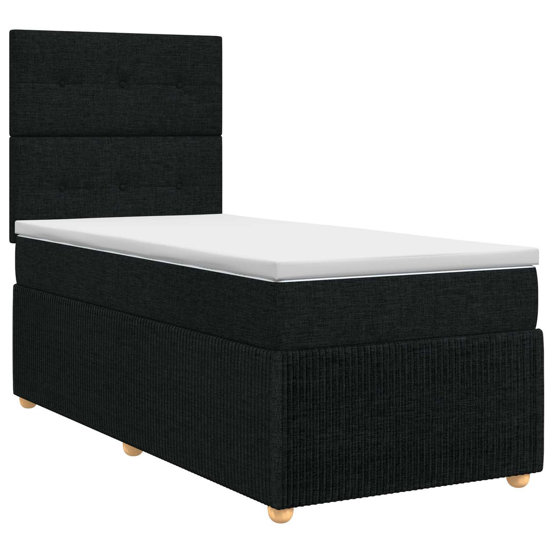 Boxmadras med topmadras med hovedgærde Sort 90 x 190 cm Stof