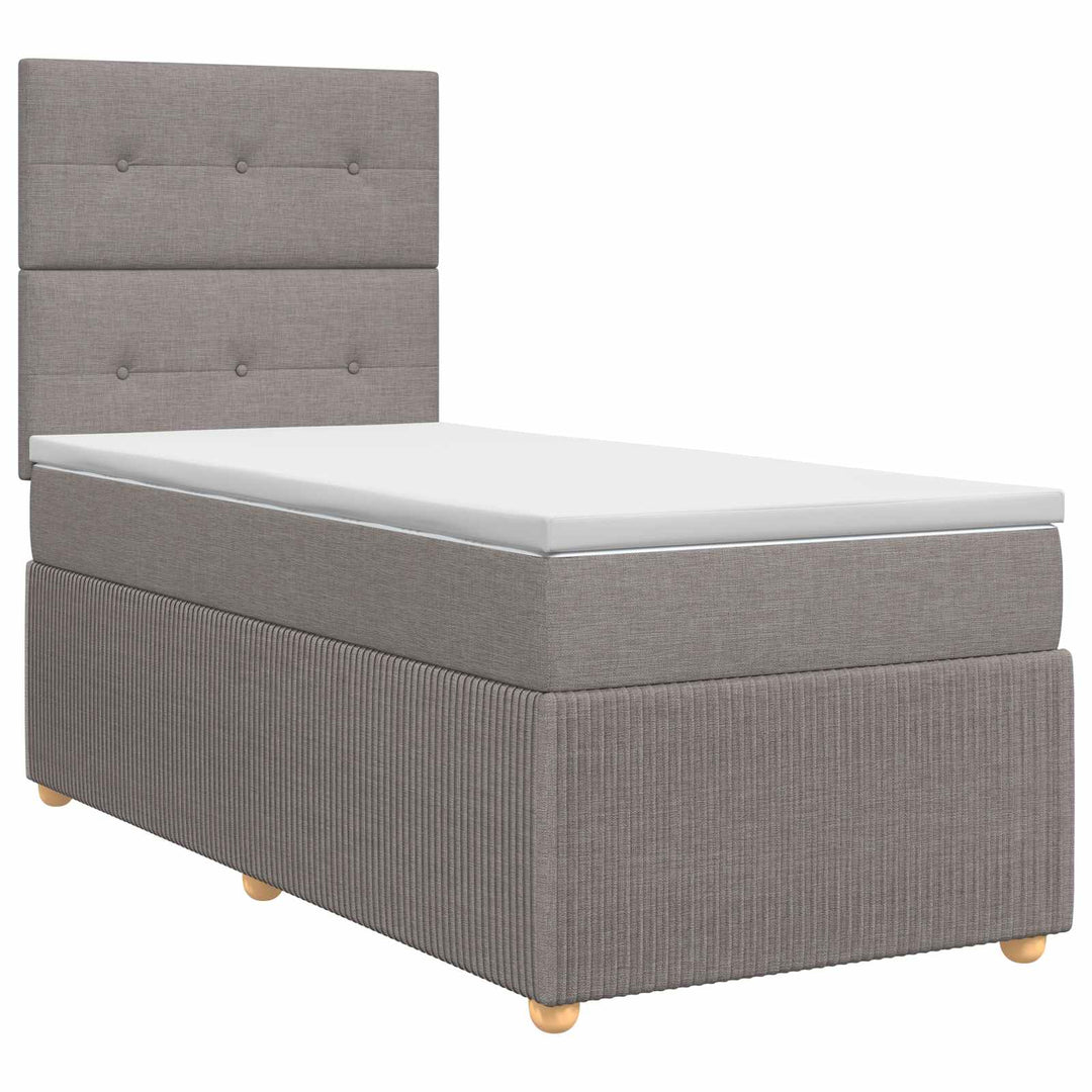 Boxmadras med topmadras med hovedgærde Gråbrun 90 x 190 cm Stof