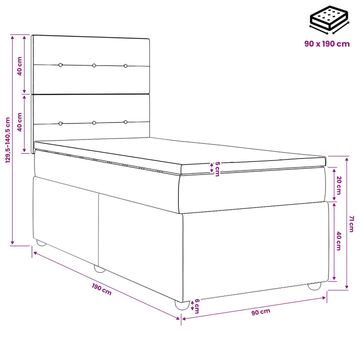 Boxmadras med topmadras med hovedgærde Gråbrun 90 x 190 cm Stof