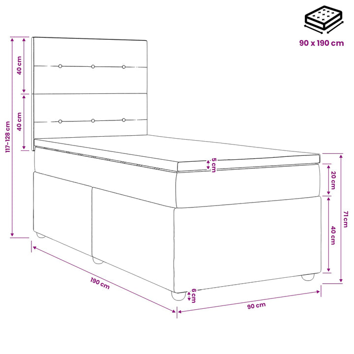 Boxmadras med topmadras Cremefarvet 90 x 190 cm Stof