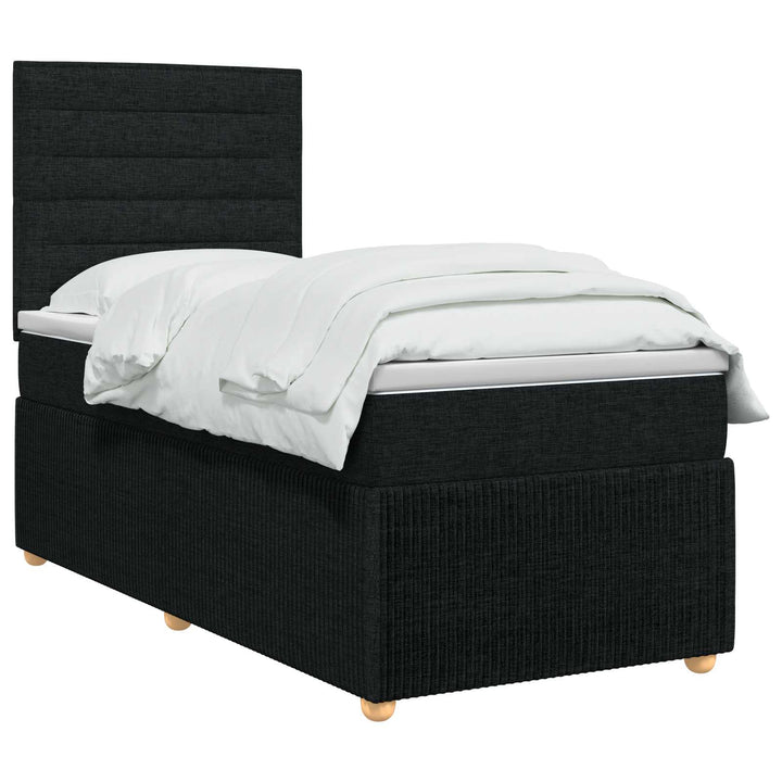 Boxmadras med topmadras med hovedgærde Sort 90 x 200 cm Stof