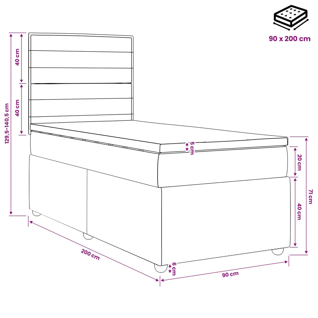 Boxmadras med topmadras med hovedgærde Gråbrun 90 x 200 cm Stof