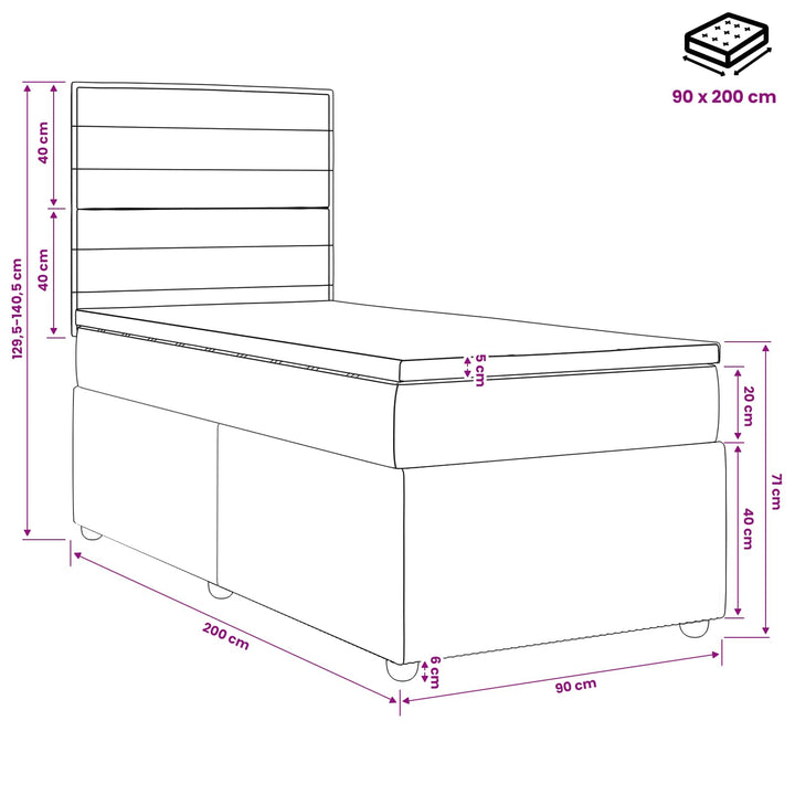 Boxmadras med topmadras med hovedgærde Gråbrun 90 x 200 cm Stof