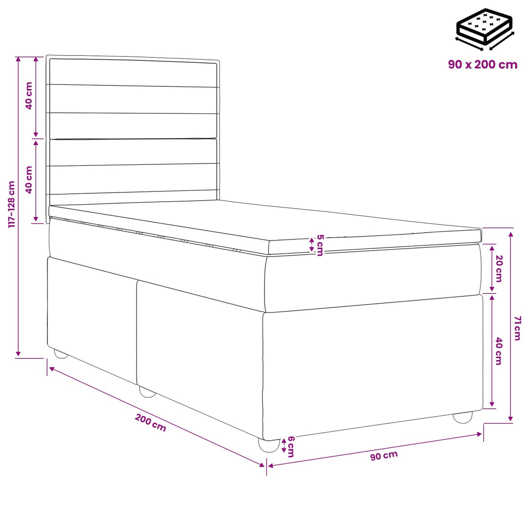 Boxmadras med topmadras Cremefarvet 90 x 200 cm Stof