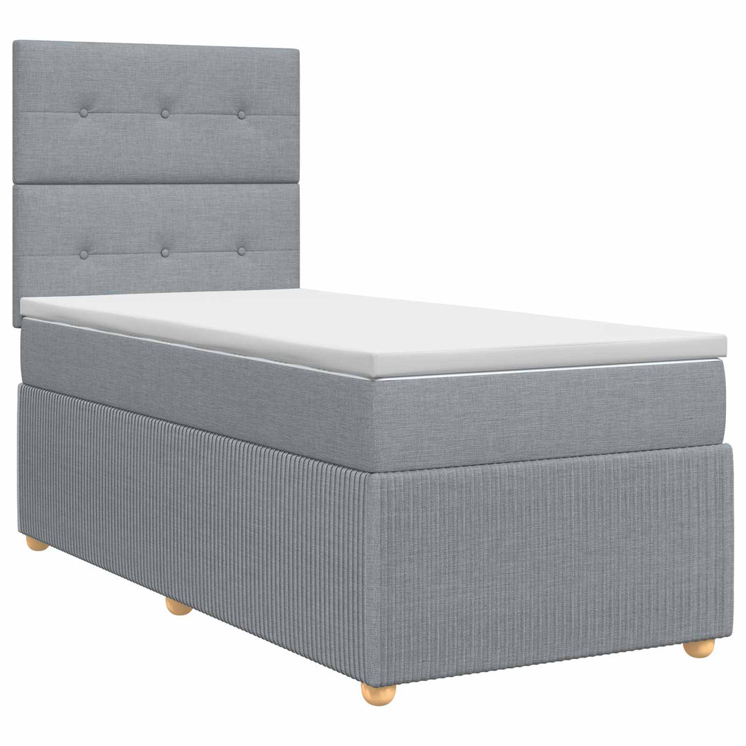 Boxmadras med topmadras med hovedgærde Lysegrå 90 x 200 cm Stof