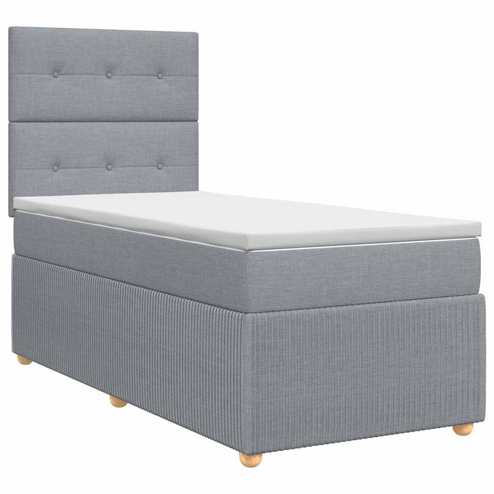 Boxmadras med topmadras med hovedgærde Lysegrå 90 x 200 cm Stof