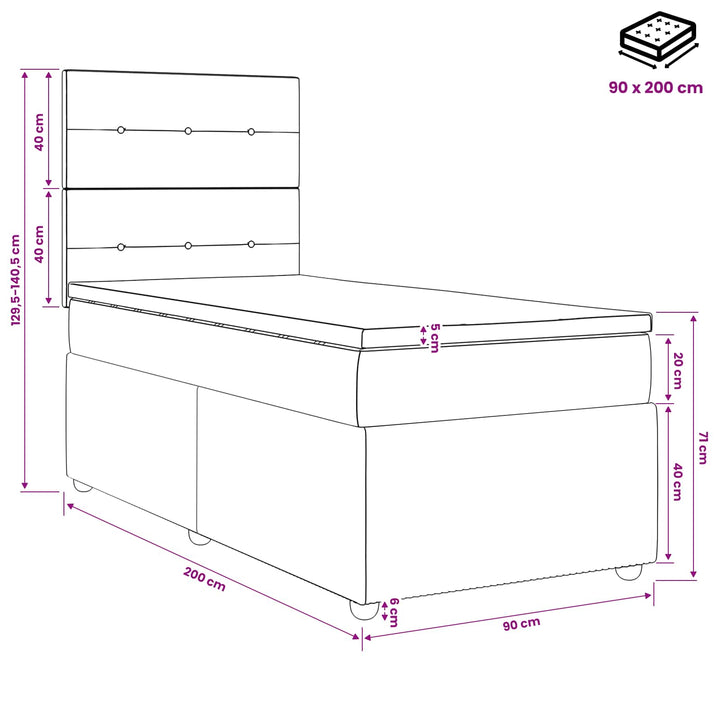 Boxmadras med topmadras med hovedgærde Gråbrun 90 x 200 cm Stof