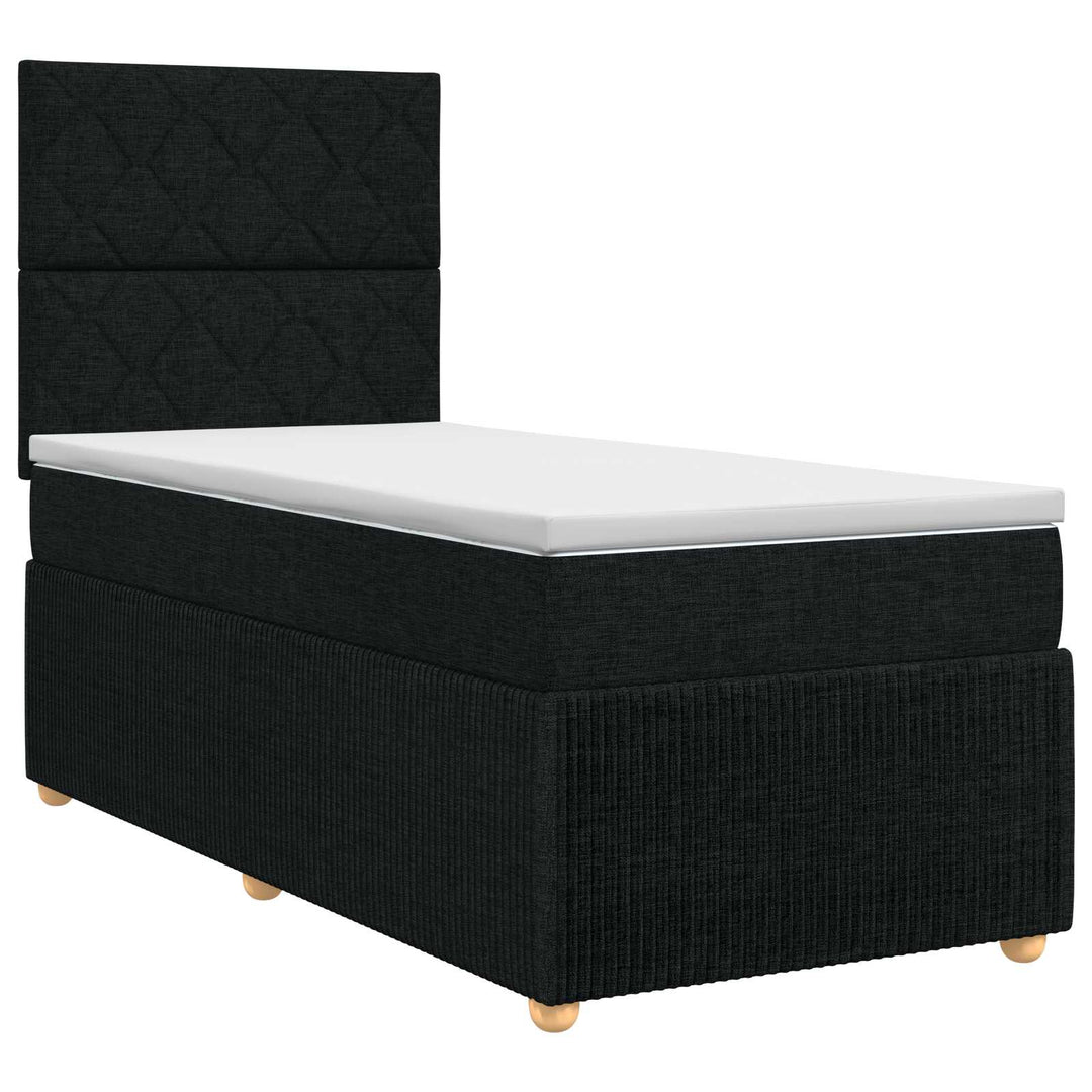 Boxmadras med topmadras med hovedgærde Sort 90 x 200 cm Stof