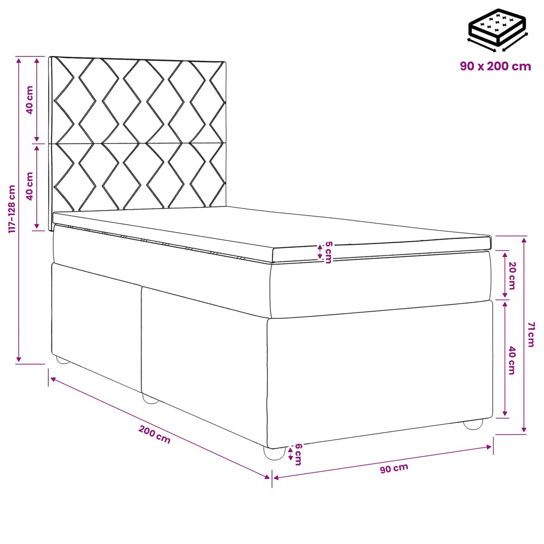 Boxmadras med topmadras med hovedgærde Gråbrun 90 x 200 cm Stof
