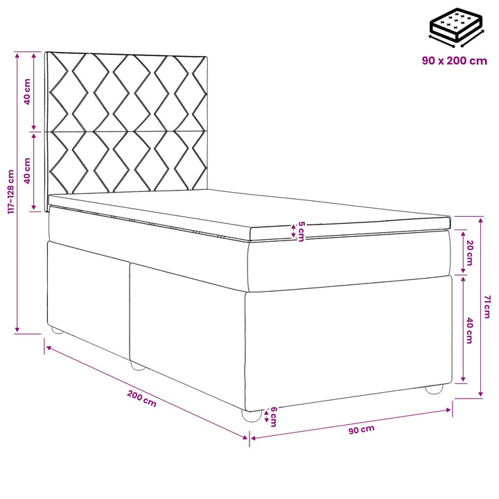 Boxmadras med topmadras med hovedgærde Gråbrun 90 x 200 cm Stof
