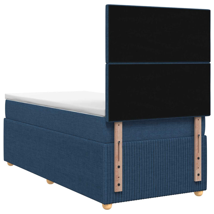 Boxmadras med topmadras med hovedgærde Blå 90 x 200 cm Stof